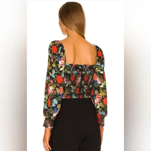 Alice + Olivia sz M Smocked Cooper Top Wild and Free Floral Puff Sleeves Medium - Picture 2 of 9
